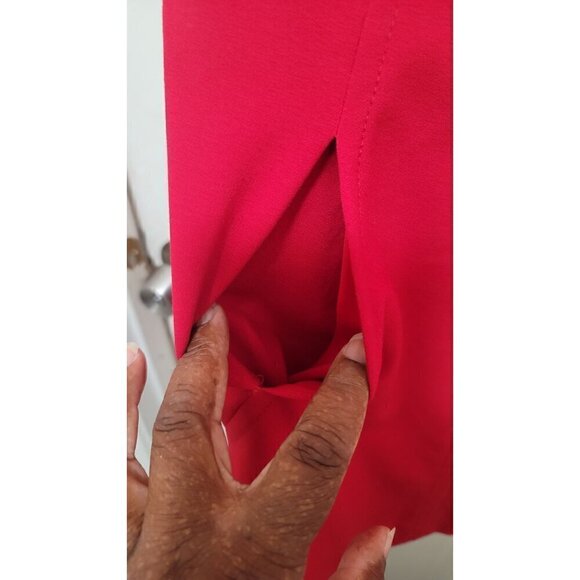 TAHARI/ARTHUR S. LEVINE WOMEN'S RED COCKTAIL STRETCH BOAT NECK DRESS ZIPPER BACK - Picture 5 of 11